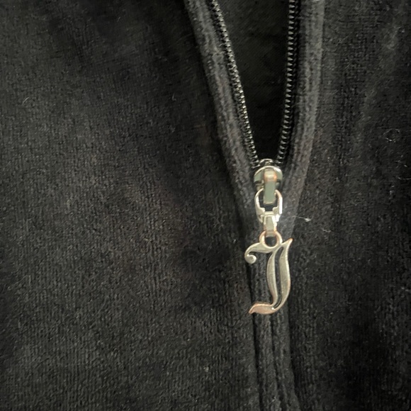 Juicy Couture Y2K Velour Full Zip Hoodie L Black Gold Crystal Studded Vintage - Picture 5 of 7